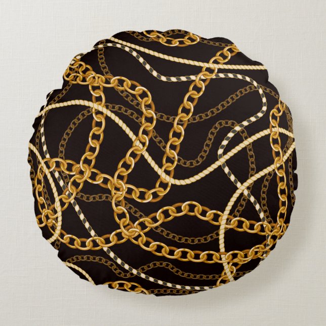 Seamless pattern with golden chains.  round pillow (Front)