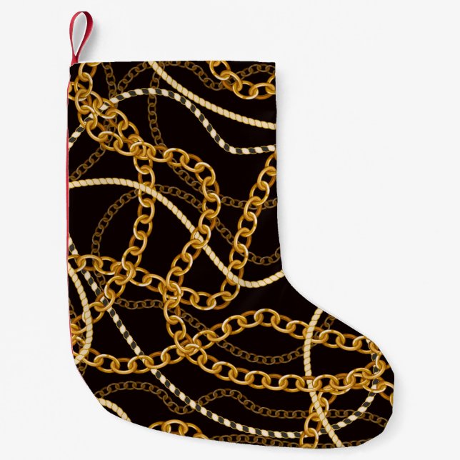 Seamless pattern with golden chains.  small christmas stocking (Front)