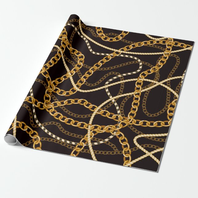 Seamless pattern with golden chains.  wrapping paper (Unrolled)