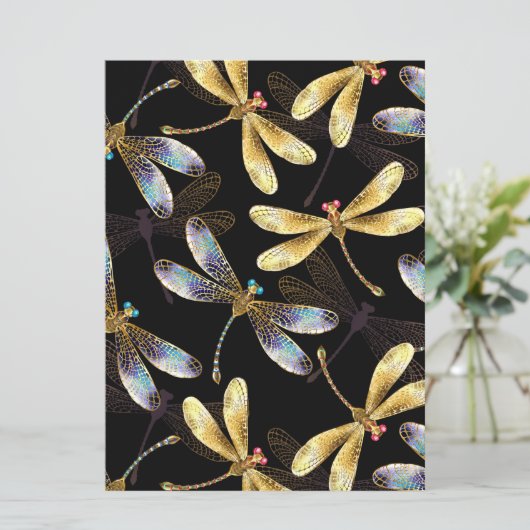 Seamless Pattern with Golden Dragonflies (Standing Front)