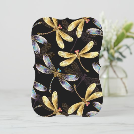 Seamless Pattern with Golden Dragonflies (Standing Front)