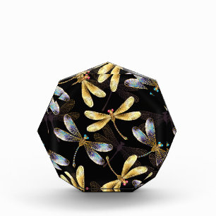 Seamless Pattern with Golden Dragonflies Acrylic Award