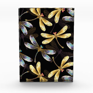 Seamless Pattern with Golden Dragonflies Acrylic Award