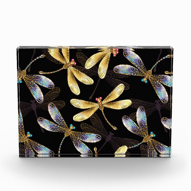 Seamless Pattern with Golden Dragonflies Acrylic Award (Front)