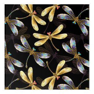 Seamless Pattern with Golden Dragonflies Acrylic Print