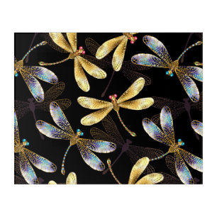 Seamless Pattern with Golden Dragonflies Acrylic Print
