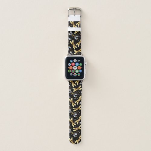 Seamless Pattern with Golden Dragonflies Apple Watch Band