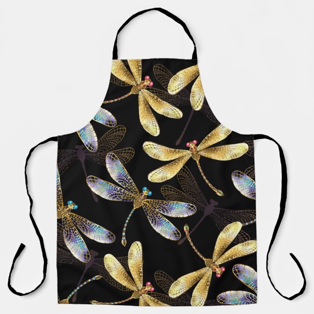 Seamless Pattern with Golden Dragonflies Apron (Front)