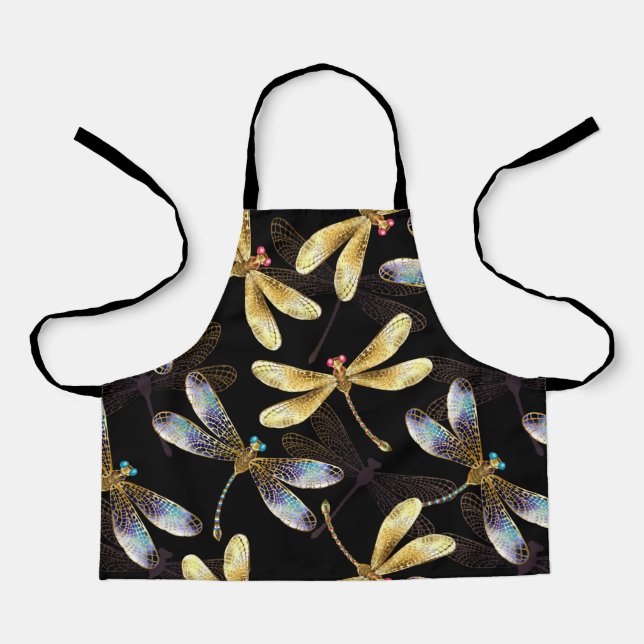 Seamless Pattern with Golden Dragonflies Apron (Front)