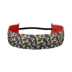 Seamless Pattern with Golden Dragonflies Athletic Headband