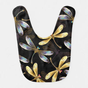 Seamless Pattern with Golden Dragonflies Baby Bib