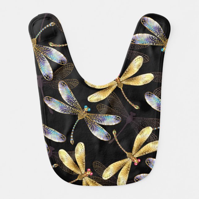 Seamless Pattern with Golden Dragonflies Baby Bib (Front)