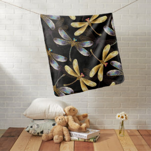 Seamless Pattern with Golden Dragonflies Baby Blanket