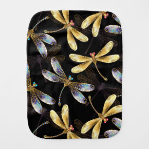 Seamless Pattern with Golden Dragonflies Baby Burp Cloth