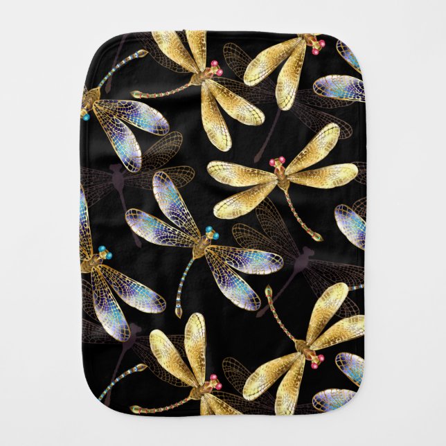 Seamless Pattern with Golden Dragonflies Baby Burp Cloth (Front)