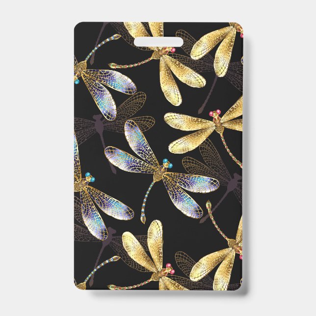 Seamless Pattern with Golden Dragonflies Badge (Front)