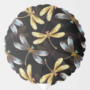 Seamless Pattern with Golden Dragonflies Balloon