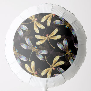 Seamless Pattern with Golden Dragonflies Balloon