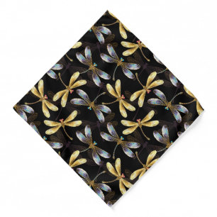 Seamless Pattern with Golden Dragonflies Bandana