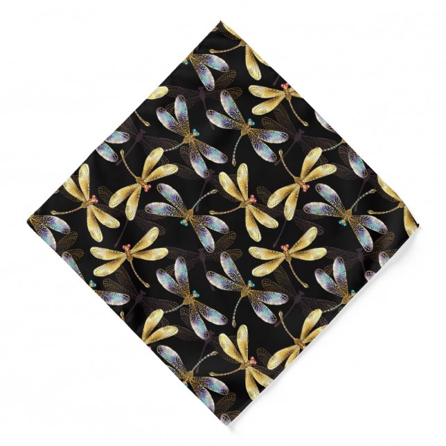 Seamless Pattern with Golden Dragonflies Bandana (Front)