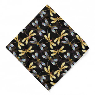Seamless Pattern with Golden Dragonflies Bandana