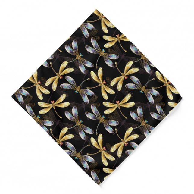 Seamless Pattern with Golden Dragonflies Bandana (Front)
