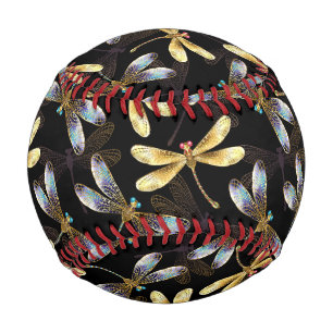 Seamless Pattern with Golden Dragonflies Baseball