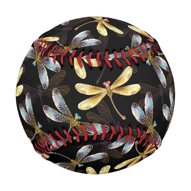 Seamless Pattern with Golden Dragonflies Baseball (Front)