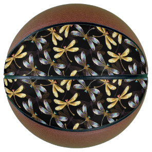 Seamless Pattern with Golden Dragonflies Basketball