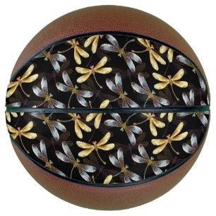 Seamless Pattern with Golden Dragonflies Basketball
