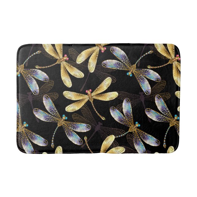 Seamless Pattern with Golden Dragonflies Bath Mat (Front)