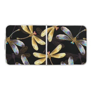 Seamless Pattern with Golden Dragonflies Beer Pong Table