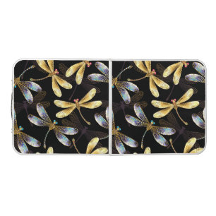 Seamless Pattern with Golden Dragonflies Beer Pong Table