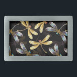 Seamless Pattern with Golden Dragonflies Belt Buckle<br><div class="desc">Seamless pattern with gold,  jewelry,  shiny dragonflies with detailed,  sparkling wings on black background. Gold dragonfly.</div>