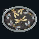 Seamless Pattern with Golden Dragonflies Belt Buckle<br><div class="desc">Seamless pattern with gold,  jewelry,  shiny dragonflies with detailed,  sparkling wings on black background. Gold dragonfly.</div>