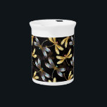 Seamless Pattern with Golden Dragonflies Beverage Pitcher<br><div class="desc">Seamless pattern with gold,  jewelry,  shiny dragonflies with detailed,  sparkling wings on black background. Gold dragonfly.</div>