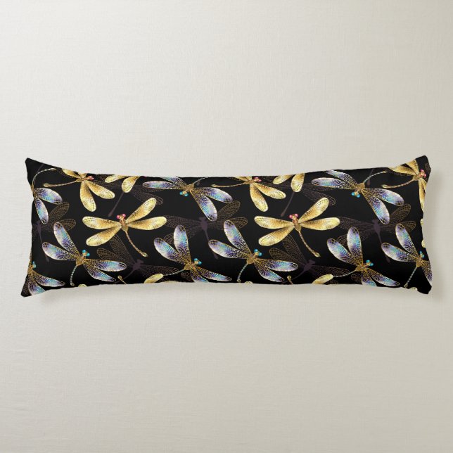 Seamless Pattern with Golden Dragonflies Body Pillow (Front)