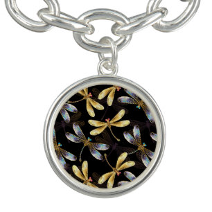 Seamless Pattern with Golden Dragonflies Bracelet