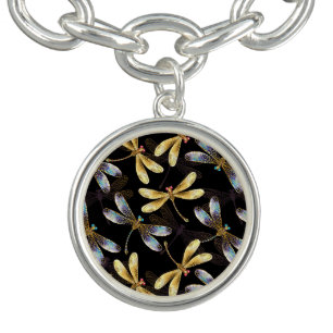 Seamless Pattern with Golden Dragonflies Bracelet