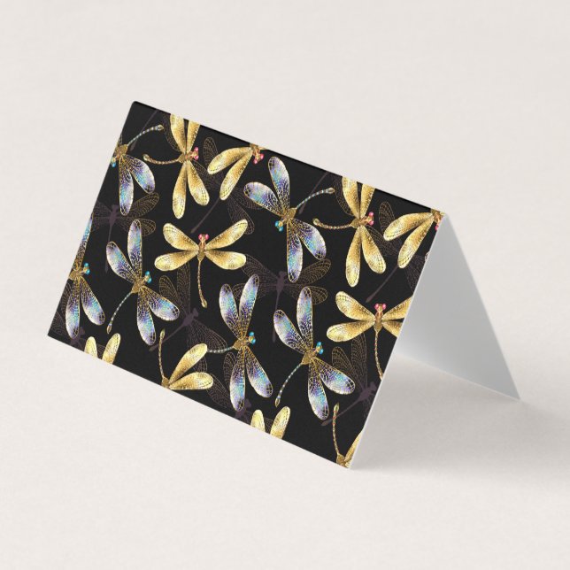 Seamless Pattern with Golden Dragonflies Business Card (Front)