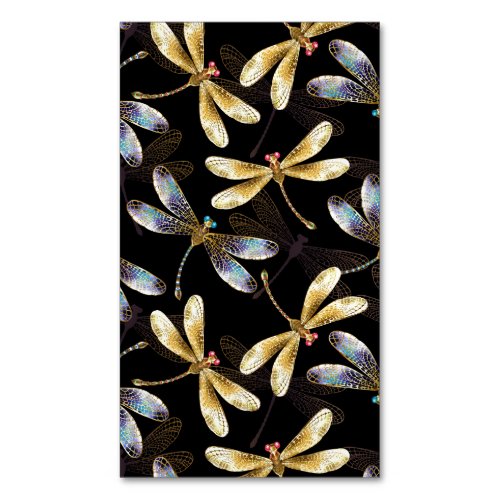 Seamless Pattern with Golden Dragonflies Business Card Magnet