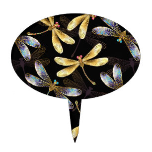 Seamless Pattern with Golden Dragonflies Cake Topper