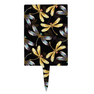 Seamless Pattern with Golden Dragonflies Cake Topper