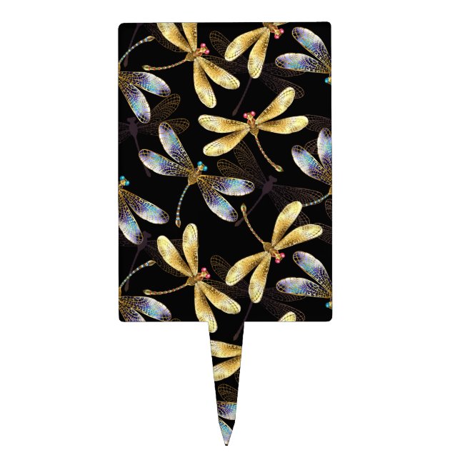 Seamless Pattern with Golden Dragonflies Cake Topper (Front)