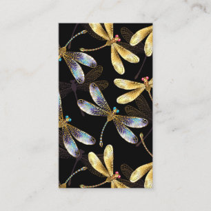 Seamless Pattern with Golden Dragonflies Calling Card