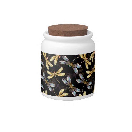 Seamless Pattern with Golden Dragonflies Candy Jar