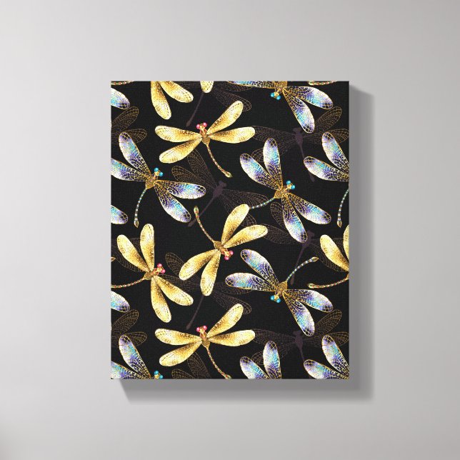 Seamless Pattern with Golden Dragonflies Canvas Print (Front)