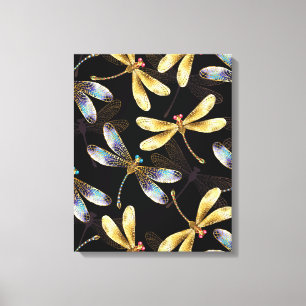 Seamless Pattern with Golden Dragonflies Canvas Print