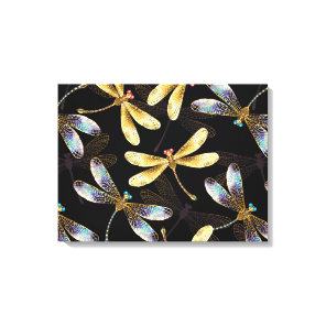 Seamless Pattern with Golden Dragonflies Canvas Print
