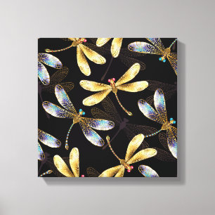 Seamless Pattern with Golden Dragonflies Canvas Print